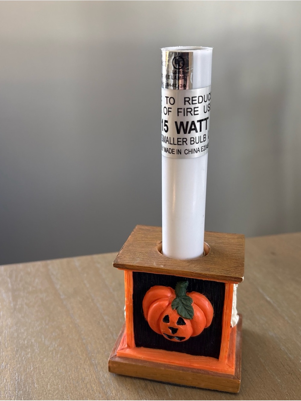 Vintage Halloween Primitive Wood Block Electric Candle Lamp